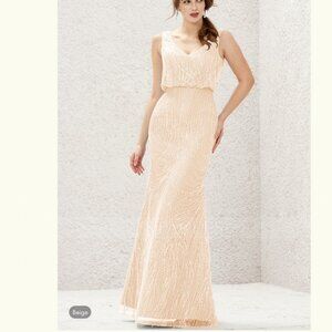 NWT: Sheath/Column Sleeveless Lace Long/Floor-Length Bridesmaid Dress w/ Sequins